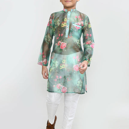 Joban Fashion GrorgetteGreenKurta With Straight Fit Pant