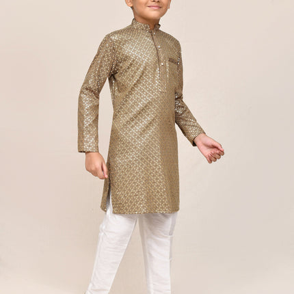 Joban Fashion Satin Cotton Gold Kurta With Straight Fit Pant