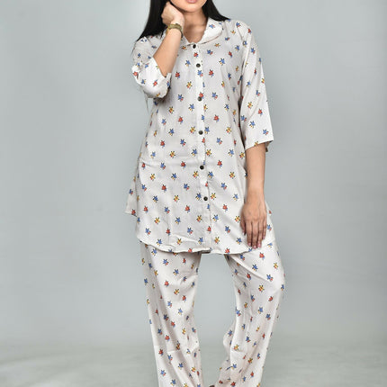 Morchari Digital Print Semi Muslin Co-Ord Set Top & Trouser-Multicolor