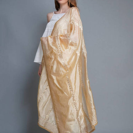 Shehnaai Beige Artsilk Dupatta With Sarwoski And Gota Aari Embroidery