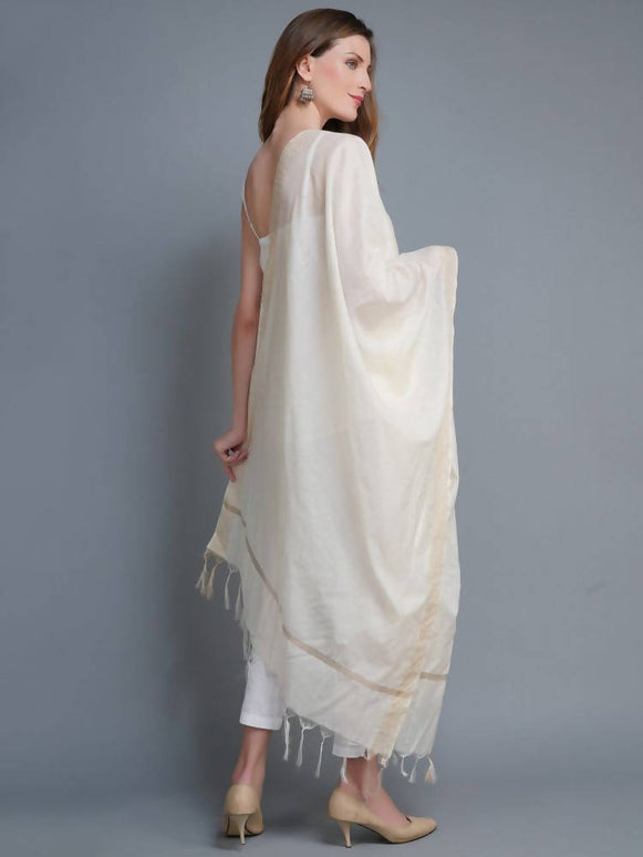Shehnaai Chanderi Silk Dupatta In Offwhite Colour Golden Border