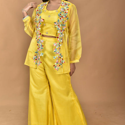 Morchari Women Hand Embroidery Crop Top-Yellow