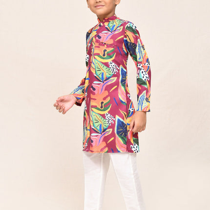 Joban Fashion Cotton Silk Multicolor Kurta With Straight Fit Pant