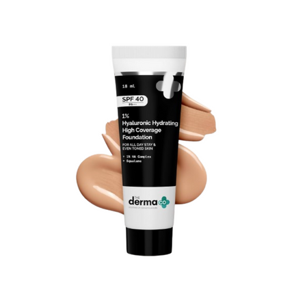 The Derma Co 1% Hyaluronic Hydrating High Coverage Foundation With SPF 40 PA+++ - 05 Peach