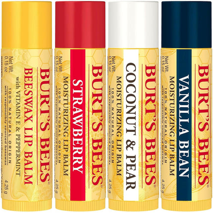 Burt's Bees Natural Moisturizing Lip Balms (Original Beeswax, Strawberry, Coconut & Pear, Vanilla Bean)