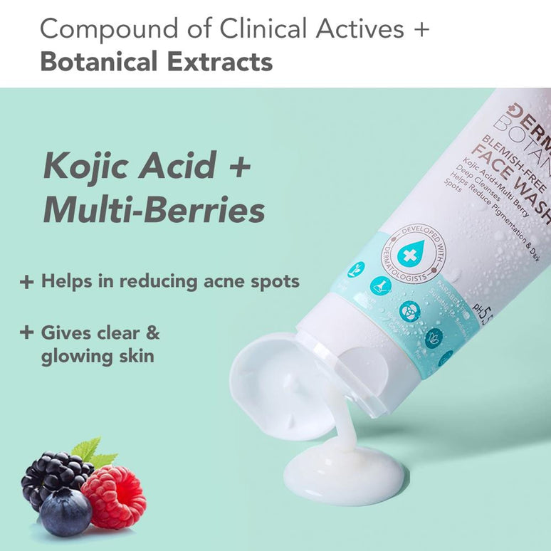 Lotus DermaBotanics Kojic Acid + Multi Berry Blemish-Free Face Wash, pH5.5, For Sensitive Skin