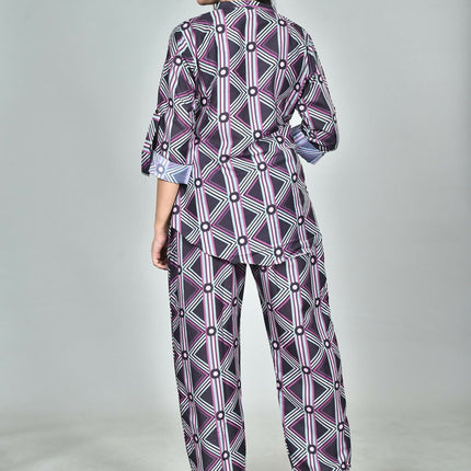Morchari Digital Print Semi Muslin Co-Ord Set Top & Trouser-Multicolor