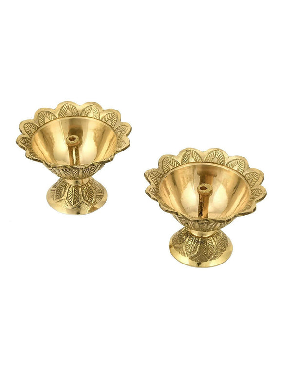 CraftVatika Gold-Toned Brass Engraved Diya