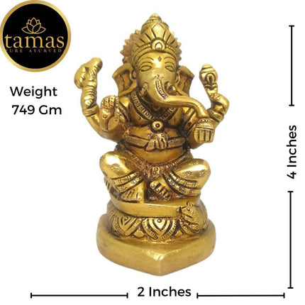 Tamas Brass Handmade Ganesh Statue for Good Luck, Success and Prosperity (Golden)