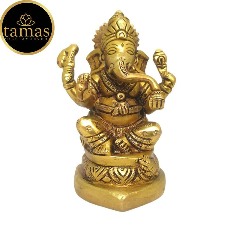 Tamas Brass Handmade Ganesh Statue for Good Luck, Success and Prosperity (Golden)