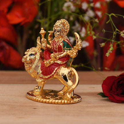 Collectible India Gold-Polished Goddess Maa Durga Sherawali Mata Idol