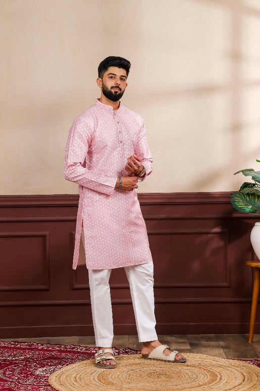 Pink Art Silk Digital Printed, Embroidery Work Kurta Set - Mahotsav