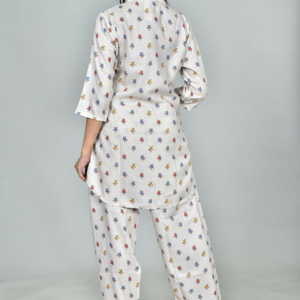 Morchari Digital Print Semi Muslin Co-Ord Set Top & Trouser-Multicolor