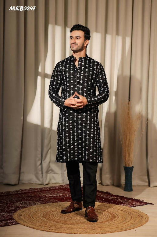 Black Viscose Designer Embroidery Work Kurta Set - Mahotsav