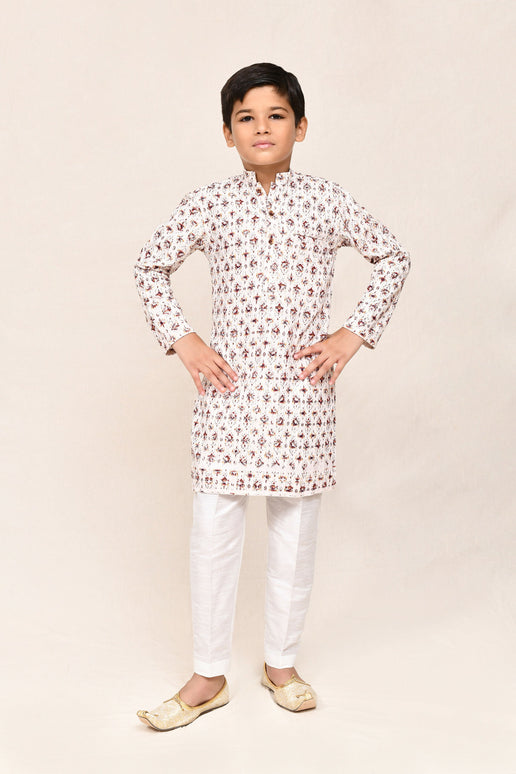 Joban Fashion Cotton Cream Kurta With Straight Fit Pant