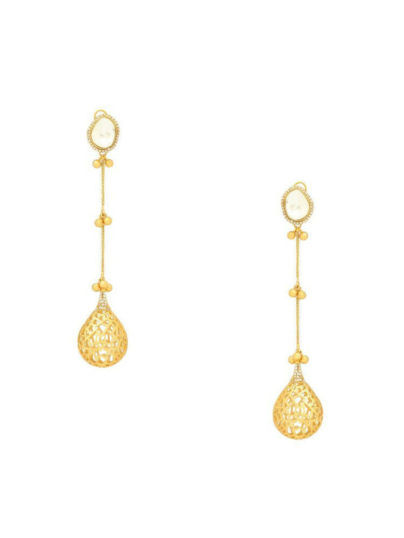 Glass Kundan Antique finish Long Earrings - Ruby Raang