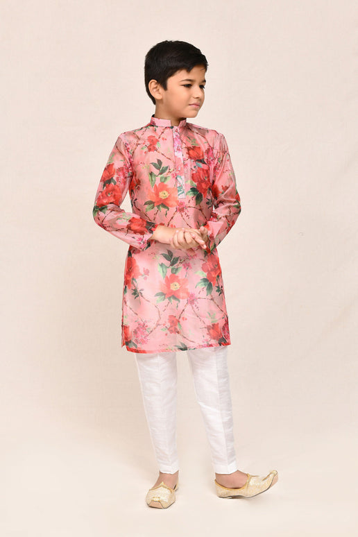 Joban Fashion Georgette Peach Kurta With Straight Fit Pant