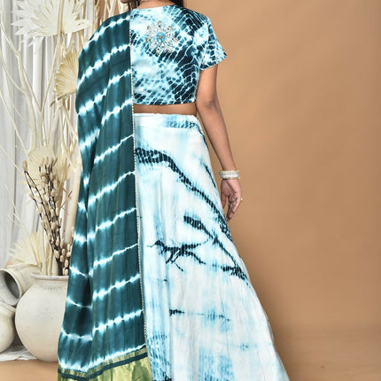 Morchari Women Tai Dai And Hand Embroidery Lehenga-Green