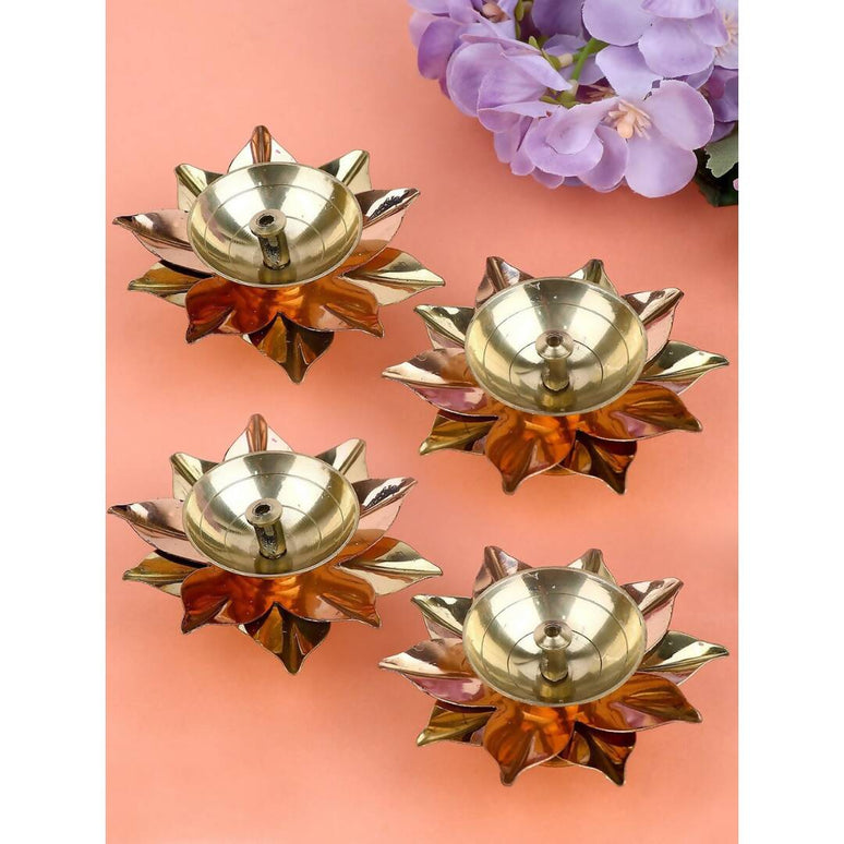 Tied Ribbons Gold-toned & Rose Gold-Toned 4 Pieces Antique Lotus Akhand Brass Diyas