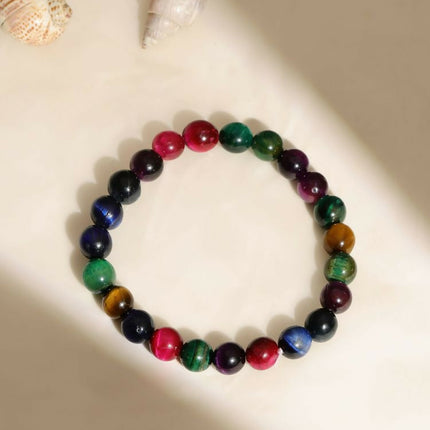 Red Carnelian, Lapis Lazuli, Amethyst and Green Avanturine Multicoloured Cyrstal Beads bracelet - Ruby Raang