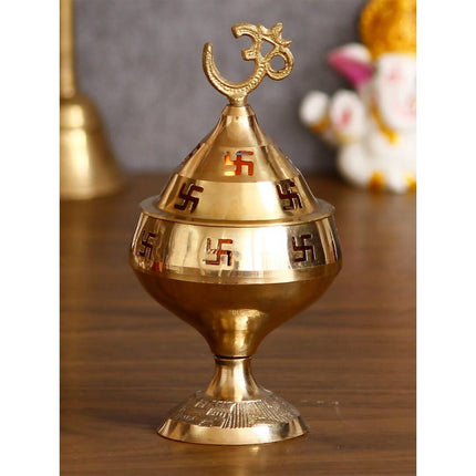 eCraftIndia Gold-Toned Om and Swastik Brass Diya