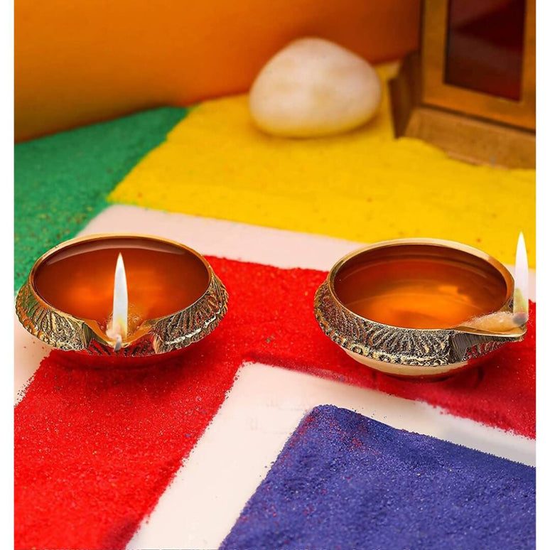 Tied Ribbons Antique 2 Pieces Gold-Toned Textured Brass Diyas