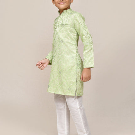 Joban Fashion Giza Cotton Pista Green Kurta With Straight Fit Pant