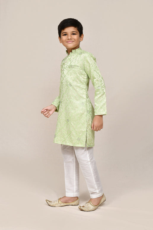 Joban Fashion Giza Cotton Pista Green Kurta With Straight Fit Pant