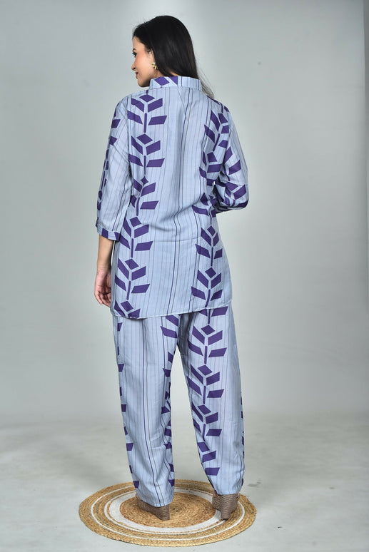 Morchari Digital Print Semi Muslin Co-Ord Set Top & Trouser-Multicolor