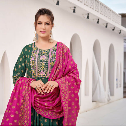 Aastha Fashion Green Rayon Party Wear Designer Gown Collection