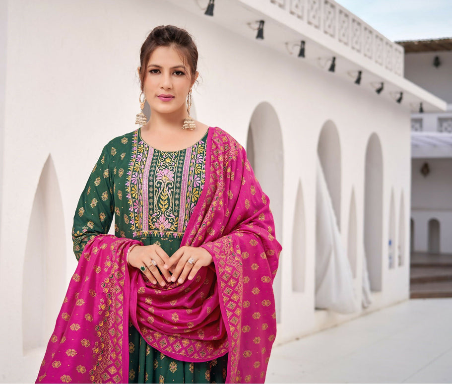 Aastha Fashion Green Rayon Party Wear Designer Gown Collection