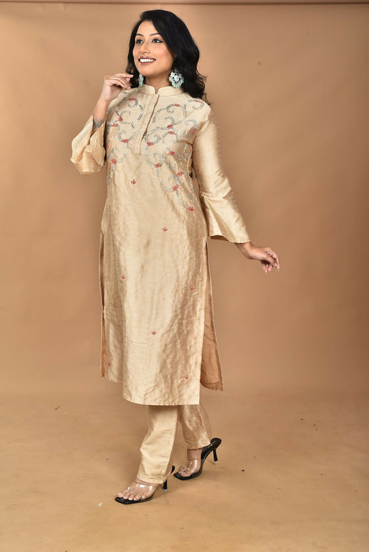 Morchari Women And Hand Embroidery Co-Ord Set-Beige
