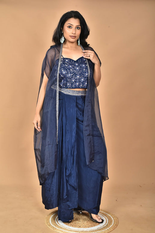 Morchari Women Hand Embroidery Crop Top-Blue