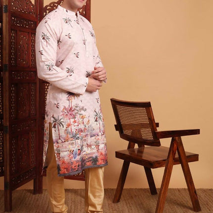 Peach Cotton Printed Chikankari Embroidery Work Kurta - Mahotsav