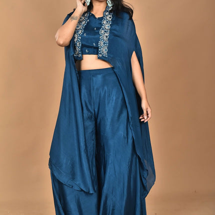 Morchari Women And Hand Embroidery Palazzo Set-Blue