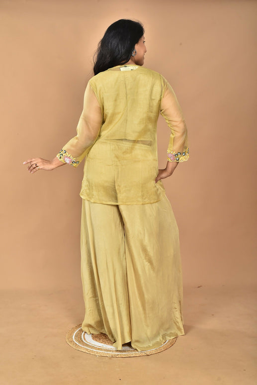 Morchari Women And Hand Embroidery Palazzo Set-Mustard