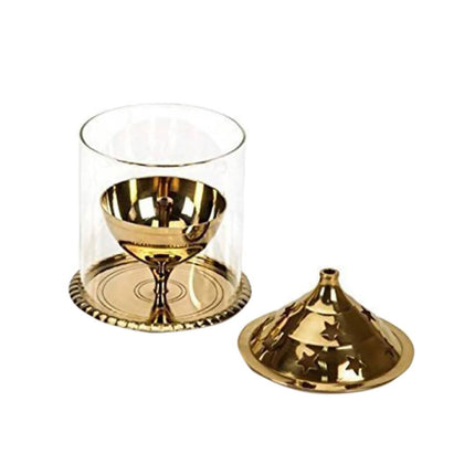 eCraftIndia Brown Brass And Glass Akhand Diya
