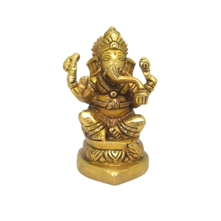 Tamas Brass Handmade Ganesh Statue for Good Luck, Success and Prosperity (Golden)
