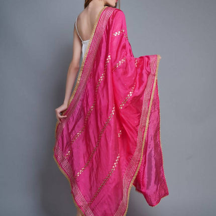 Shehnaai Magenta Artsilk Dupatta With Sarwoski And Gota Aari Embroidery