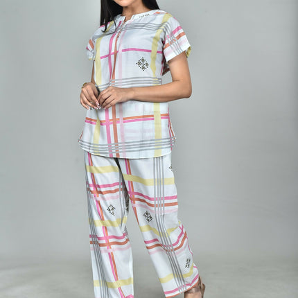 Morchari Digital Print Semi Muslin Co-Ord Set Top & Trouser-Multicolor