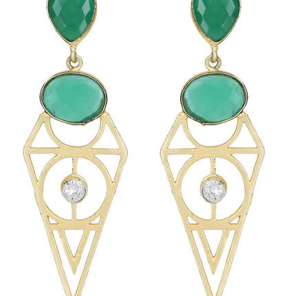 Joban Fashion Women Green Stone Matte Gold Earrings