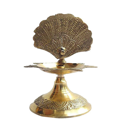 CraftVatika Gold Toned Brass Peacock Design Diya
