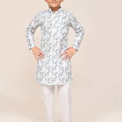 Joban Fashion Printed Cotton White Kurta With Straight Fit Pant