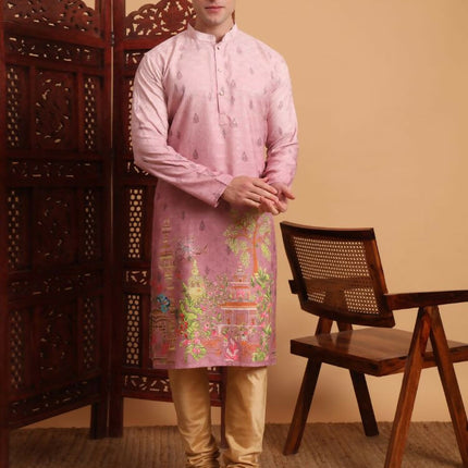 Pink Cotton Printed Chikankari Embroidery Work Kurta - Mahotsav