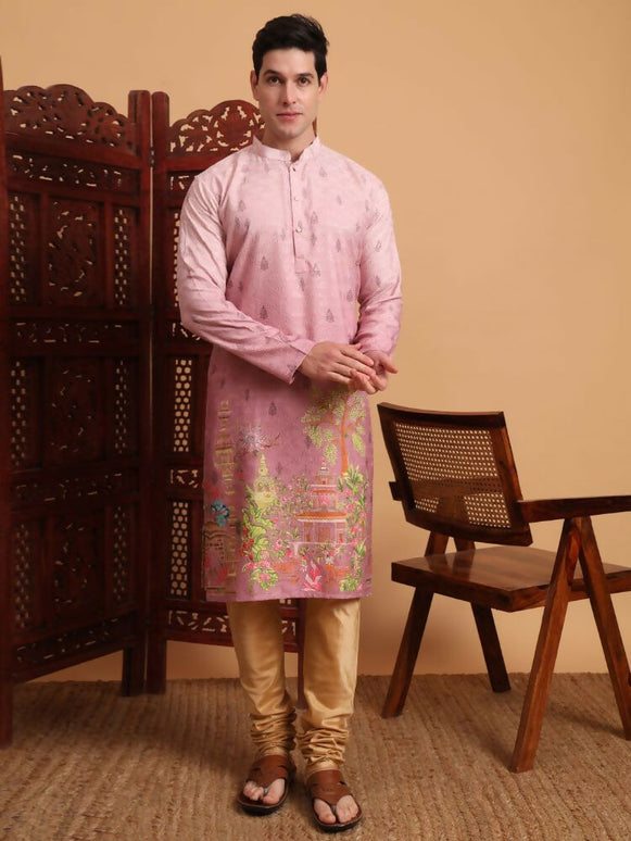 Pink Cotton Printed Chikankari Embroidery Work Kurta - Mahotsav