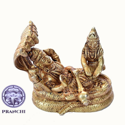 Pranchi Brass Idol Of Lord Vishnu Laxmi On Sheshnag