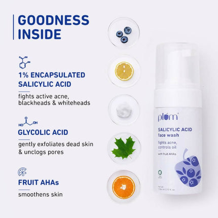 Plum Salicylic Acid Foaming Face Wash - Fights Active Acne & Oil For Smooth Skin