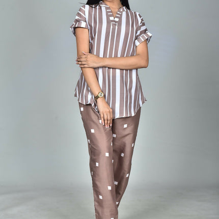 Morchari Digital Print Semi Muslin Co-Ord Set Top & Trouser-Multicolor