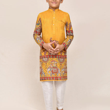 Joban Fashion Silk Yellow Kurta With Straight Fit Pant