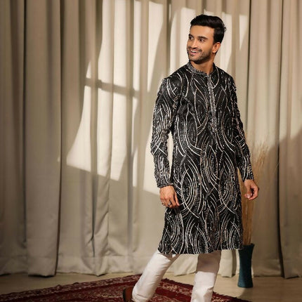 Black Viscose Designer Embroidery Work Kurta Set - Mahotsav